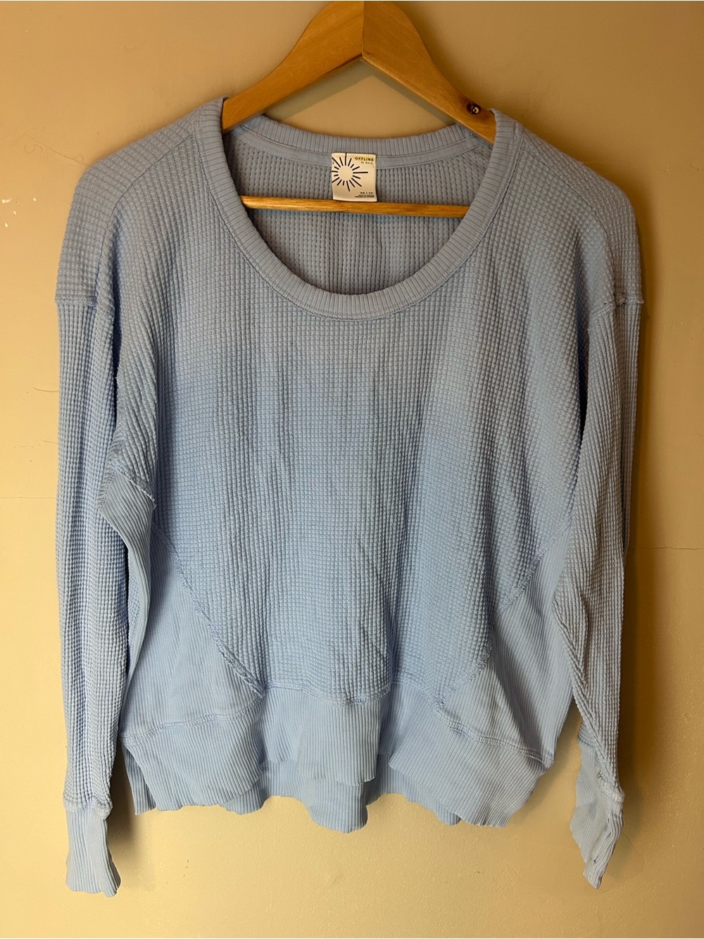 Aerie Wow! Relaxed Waffle Knit Long Sleeve Size XS Oversized Fit Henley - Picture 3 of 12
